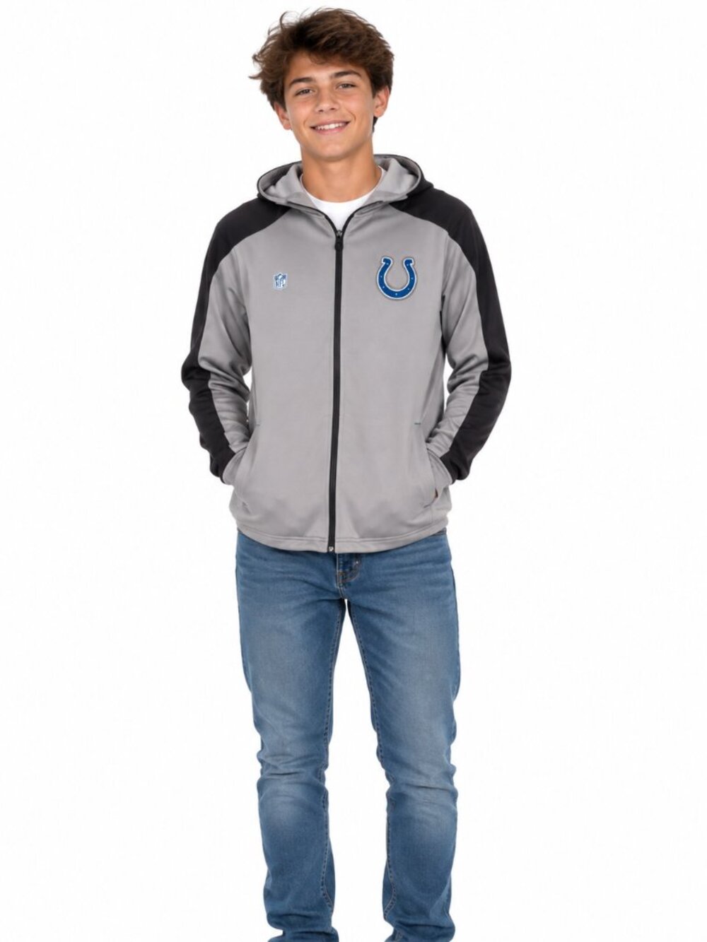 Indianapolis Colts Youth Hoodie Size Large 14/16 Zip Front Sweatshirt Gray New